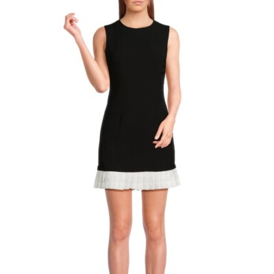 Lea & Viola Roundneck Sheath Mini Dress Black White - Size M