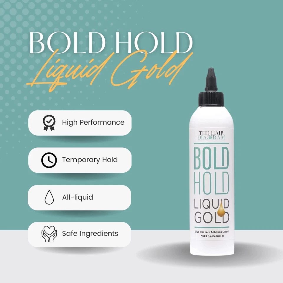Gel de encaje sin pegamento recargado dorado líquido Bold Hold sujeción temporal para peluca 4 oz Foto 4 de 4