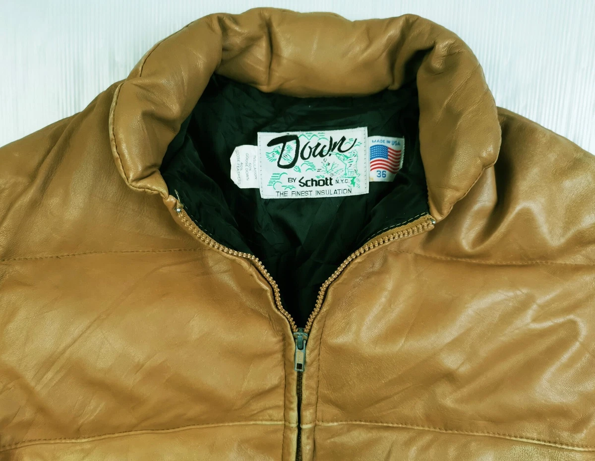 HOT VTG SCHOTT @ GOOSE DOWN LAMB LEATHER QUILT PUFFER BROWN TAN COAT JACKET  36 S | eBay