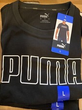 Mens PUMA Double Down T-Shirt Crewneck Cotton Blend Comfort Logo Black Large NEW