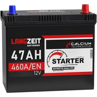 Langzeit Autobatterie 12V 47Ah 460A/EN Japan Asia + Pluspol rechts Batterie 45Ah