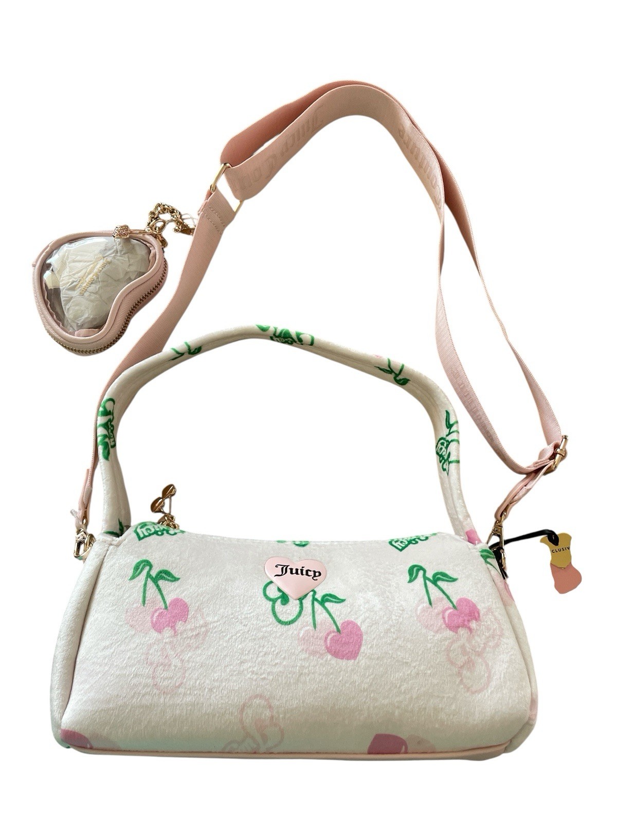 Juicy Couture Retro Cherry Crossbody Shoulder Bag Cream Pink