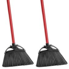 (2-Pack) 11" Indoor Outdoor Angle Broom with Steel Handle – Heavy Duty Sweeping