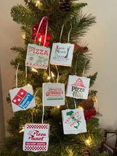 Miniature Pizza Box Ornament with Pizza Magnet 1:6 Scale Dollhouse Christmas