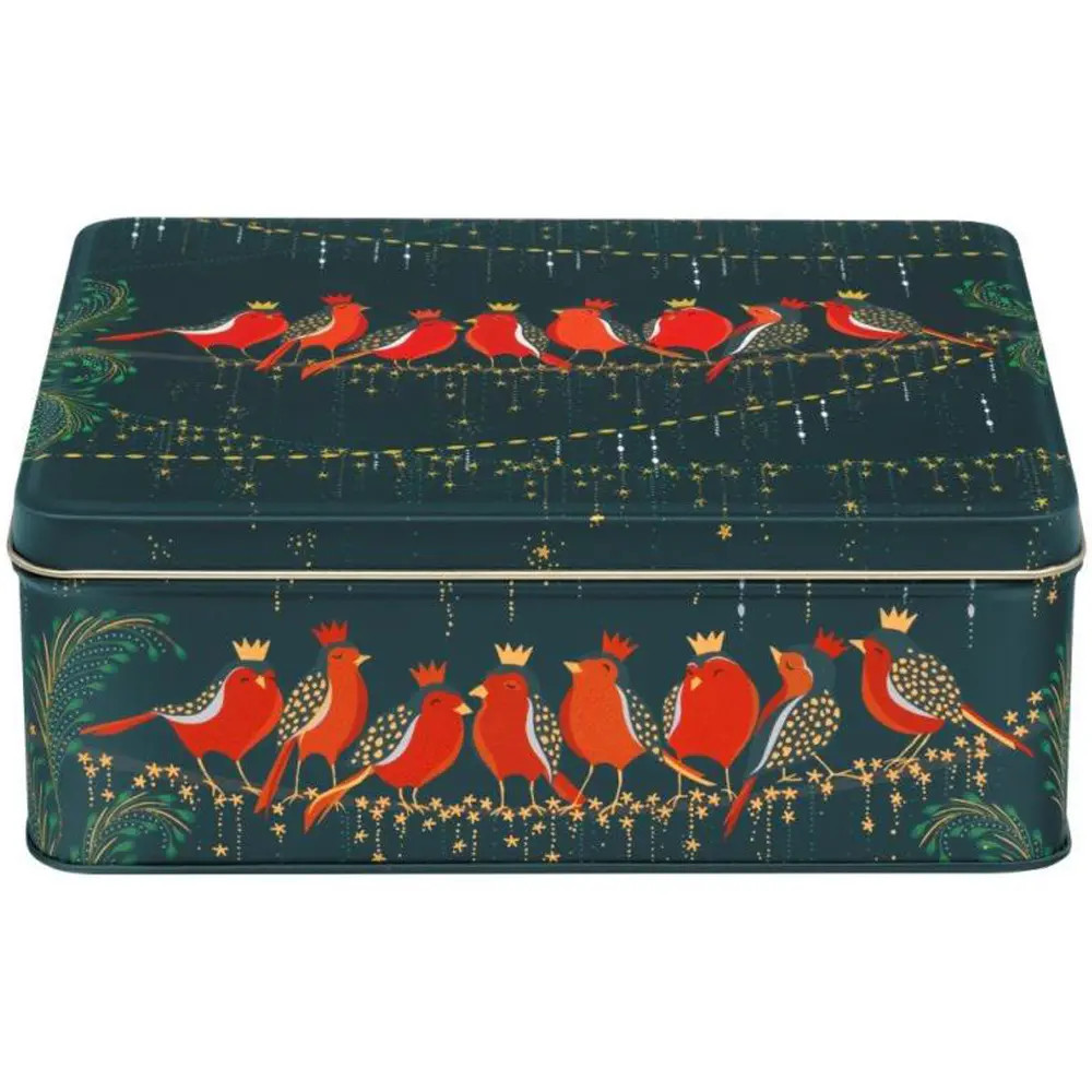Sara Miller Storage Tin Robins Christmas Festive Deep Rectangular Shape