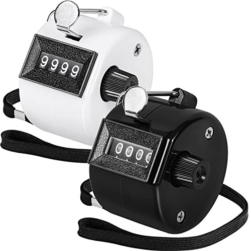 Pack of 2 Colors Handheld Tally Counter, 4-Digit Number Clicker Black & White - Picture 2 of 7