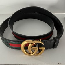 Gucci GG Belt Black Leather Web Stripe Red Green Gold Buckle Size 125 / 50