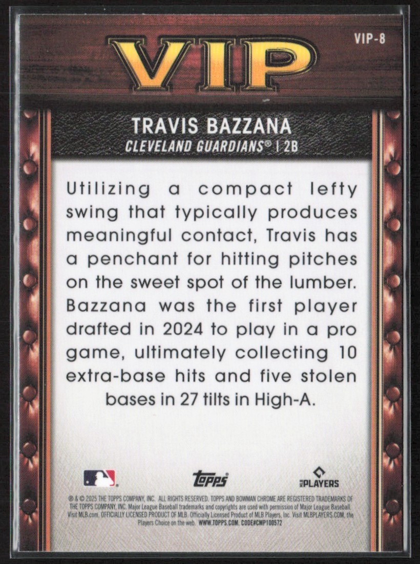 2025 Bowman Chrome VIP Travis Bazzana Cleveland Guardians