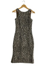 CHANEL 04 Tweed Sleeveless Dress Gray Rayon Size 34