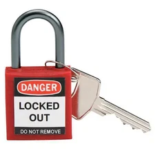 Brady 143150 Lockout Padlock, Keyed Different, Nylon, Red, 1 In Shackle Height,