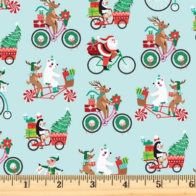 Christmas Miniatures III Bikes Lt. Turquoise 5899LT Fabric half yd continous cut