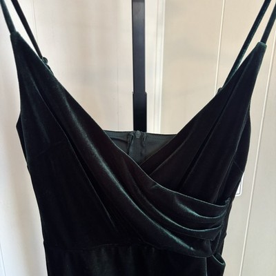 Premier Amour Women s 4 Green Velvet Surplice Sheath Dress Spaghetti Strap Sexy
