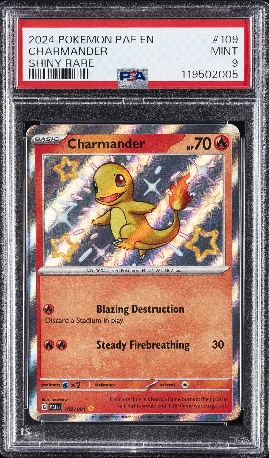 2024 POKEMON PAF EN-PALDEAN FATES SHINY RARE #109 CHARMANDER PSA 9