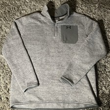 Under Armour Coldgear Henley Specialist Grid Fleece Sweater Gray Mens 2XL EUC