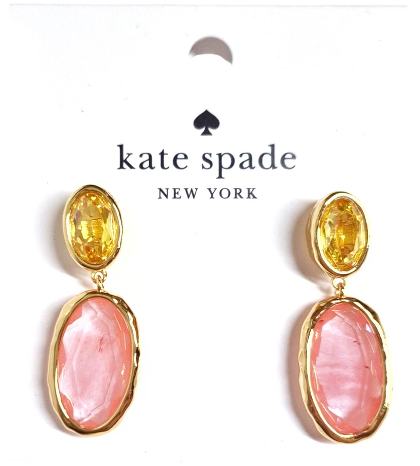Kate Spade High Shine Double Drop Earrings Pink Multi Cubic Zirconia KL454 New - Image 2 of 4