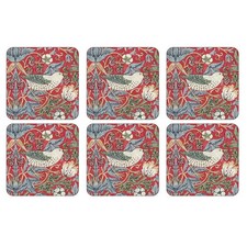 Image of Morris & Co Strawberry Thief Red Coasters Set of 6