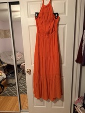 Shein Maxi Dress Women's Small Orange Bow Cutout Front Sleeveless A-Line Modest
