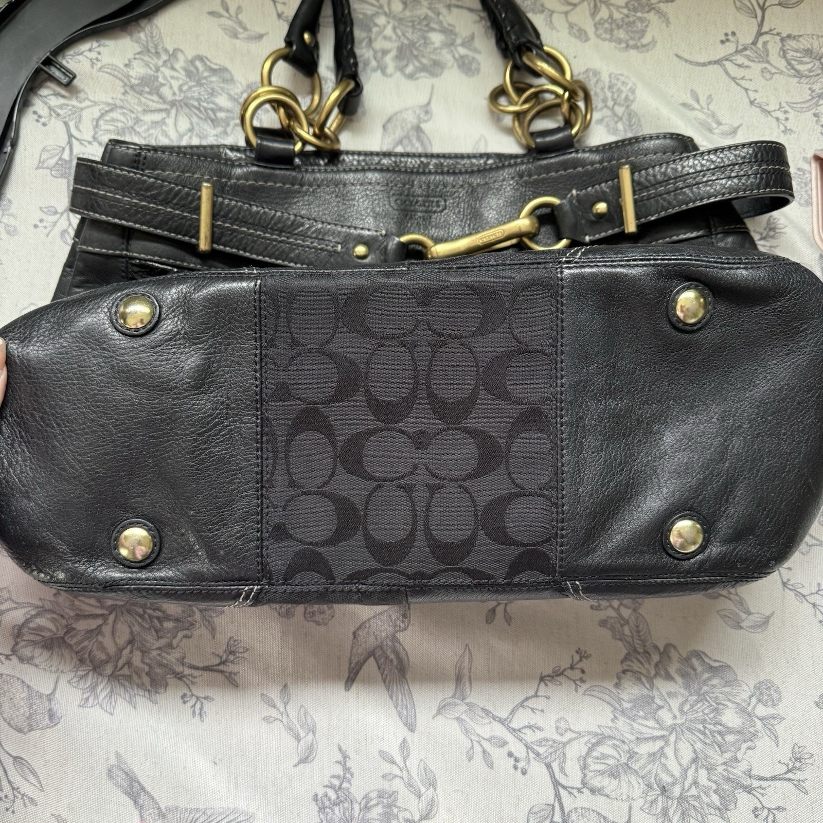Vtg COACH HAMPTONS BLACK PATCHWORK LEATHER CARRYALL T… - Gem
