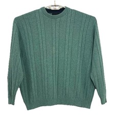 Bill Blass Men's Sweater XXL Green Wide Rib Knit Speckled Yarn Crew Neck Classic