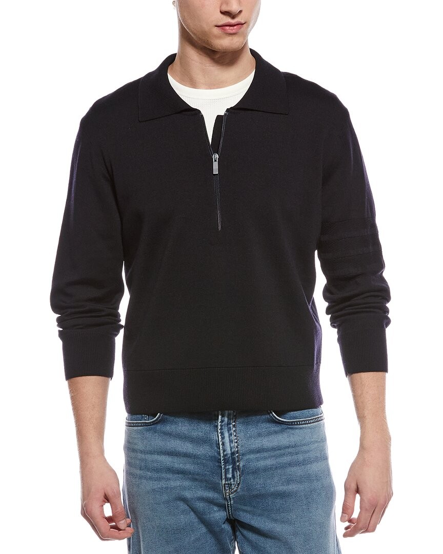 Thom Browne Double Face Wool - Linen-Blend Pullover Men's Blue 4