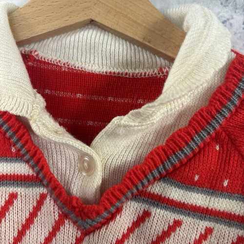 Vintage 60s Novelty Knit Sweater sweatshirts 2T Toddler Hearts Collar Motif Red - Picture 11 of 17
