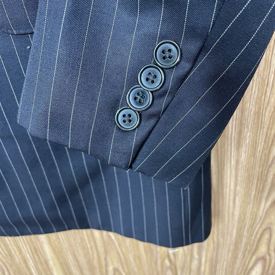 Ermenegildo Zegna 2 Piece Suit Mens 40R 34x28 Black Striped 100% Wool Italy Made - Image 4 of 4