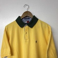 Tommy Hilfiger Yellow Green Short Sleeve Polo Shirt Men's Size L Cotton Logo