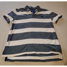 American Eagle Outfitters Men Eagle Polo Shirt Large Classic Fit Striped Grey 22
