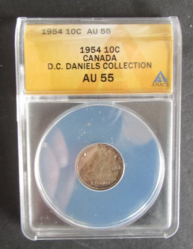 1954 SILVER 10 CENTS ANACS GRADED AU55 CANADIAN DIME