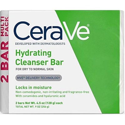 CeraVe Hydrating Cleanser Bar, Soap-Free Body and 4.5 Ounce (Pack of 2) 