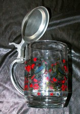 Alter BIERKRUG :  Blumen/Pfauen Muster