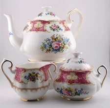 Royal Albert Tea Set 22K Lady Carlyle Teapot Sugar Bowl Creamer Fine Bone China 