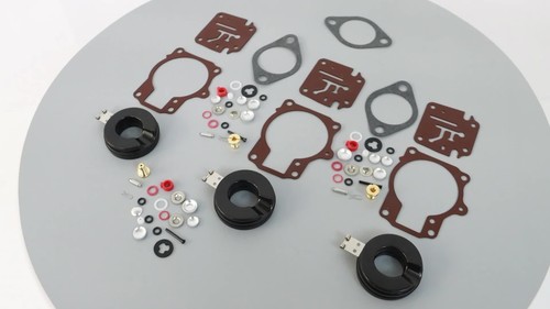 3 x Carburetor Carb Rebuild Repair Kit w/ Float For Johnson Evinrude 18 20 25 HP - Video 1 di 1