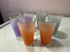 6pc Vintage MCM Blendo Anchor Hocking Frosted Ombré Gold Rim Tumbler Glasses SET