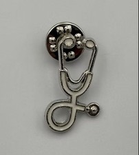 Alloy Enamel Stethoscope Brooches -Pin White  Silver