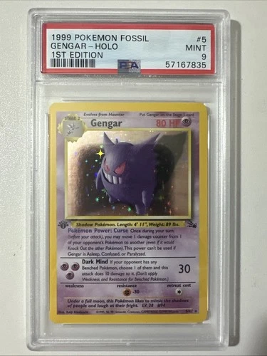 Pokémon PSA 9 1st Edition Gengar 5/62 Fossil Holo
