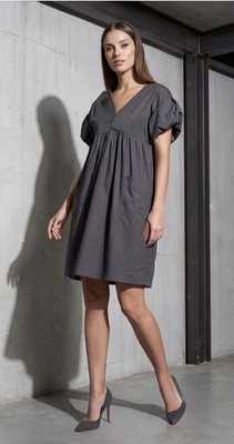Etoile Isabel Marant Minikleid mit Roll-Tab-Ärmeln Anthrazit Grau Baumwolle G...
