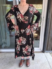 Black Floral Witchy Wrap Dress By Easel