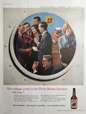 1959 Four Roses Distillers Company Blended Whiskey 86 Proof Bon Voyage Print Ad