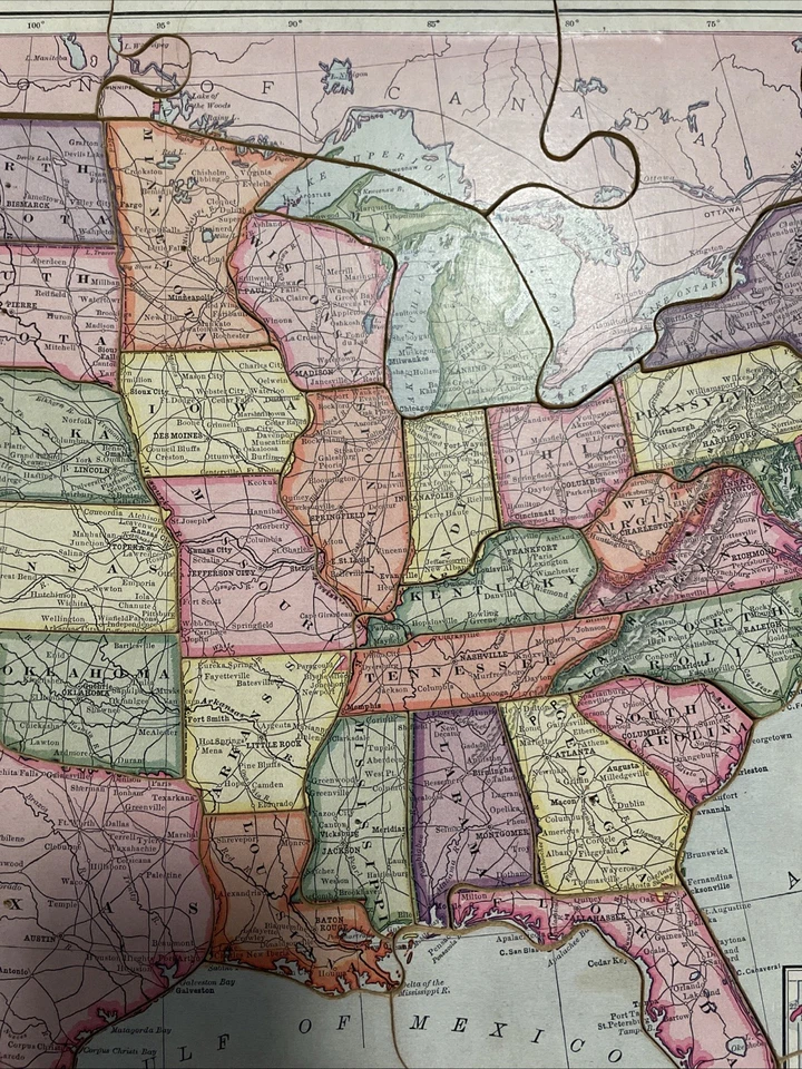 Винтаж 1915 Parker Brothers США Карта головоломки, 99% полный w/плохое состояние коробки - Изображение 4 из 4