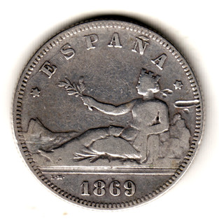ESPAÑA 2 pesetas ESPAÑA 1869 SN.M 18 69 (año 1869)