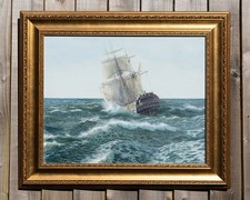 Giltwood Framed Ship Oil On Canvas Maritime Seascape 56 x 66 cm incl Frame