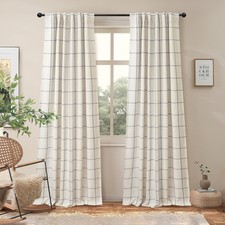 100 Blackout Windowpane Plaid Linen Curtains Double Layer Farmhouse Drapes 8...