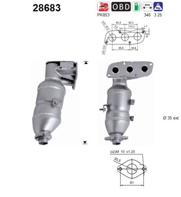 Katalysator FÜR Toyota Aygo ( B1 ), CitroËN C1 (Pm , PN ) - AS 28683-image