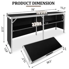 Massive 78"Portable Bar Table Folding Mobile Station With Oxford Black Skirt&Bag