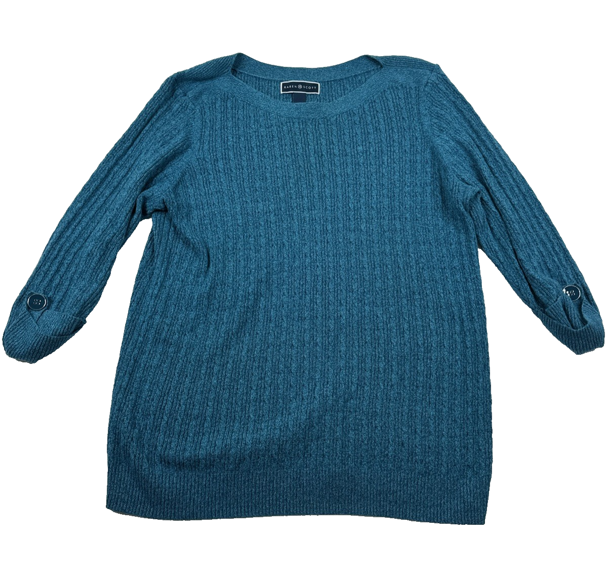 Karen Scott Classic Preppy Roll Tab Sleeve Cable Knit Sweater. Women's Size XL