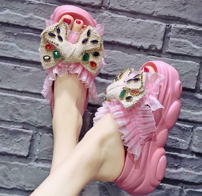 PANTOFOLA D’ORO Ciabatte donna estive con fiocco punta aperta plateau zeppa alta spiaggia casual