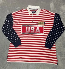 Chubbies Mens Large Legacy Rugby Polo Shirt USA Patriotic Print Red White Blue
