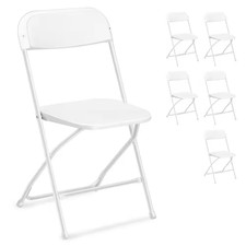 White Steel Frame Plastic Seat Folding Chairs Set of 6 