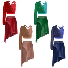 Womens Dancewear Recital Dress Irregular Outfit Birthday Lyrical Practice Hem